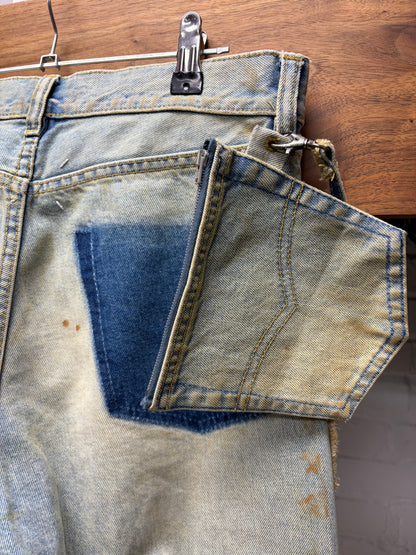 2022 Maison Margiela Straight Leg Blue Dirt Washed Jeans with Denim Wallet Chain