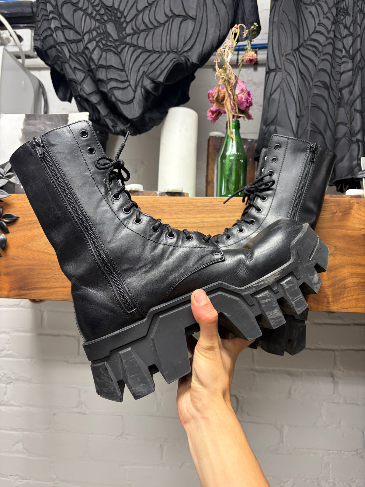 Balenciaga ‘Bulldozer’ Black Leather Platform Sole Combat Boots
