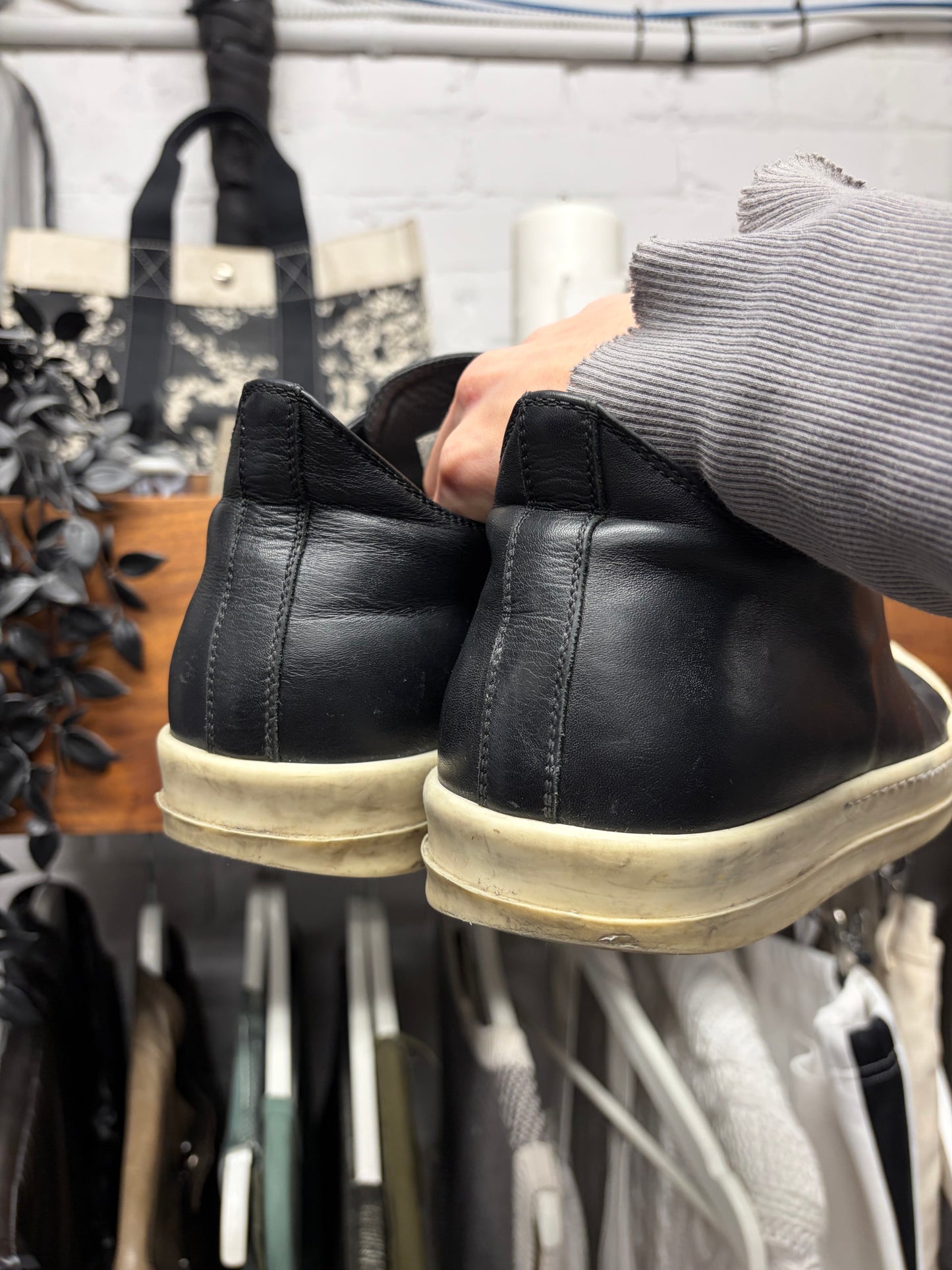Rick Owens ‘Ramones’ Black Leather Low Top Sneakers