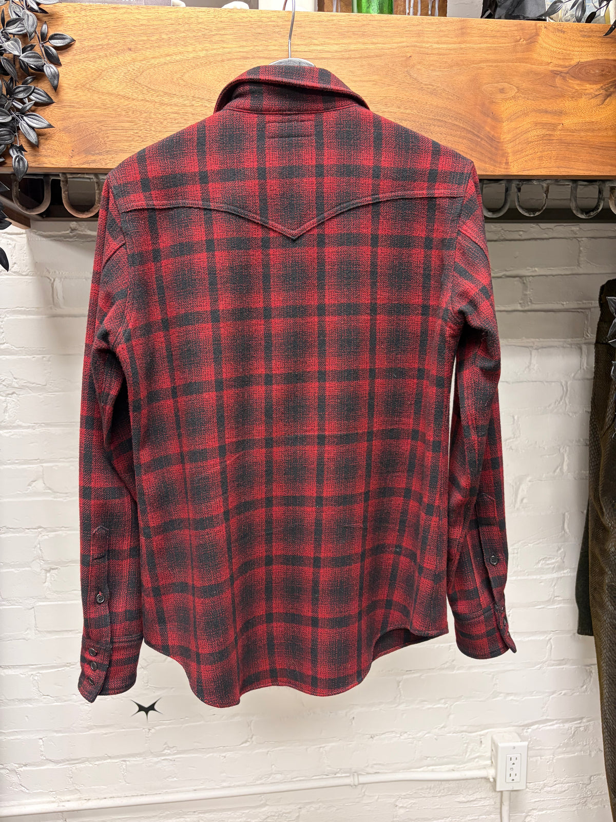 2016 Saint Laurent by Hedi Slimane Red/Black Plaid Button Snap Flannel