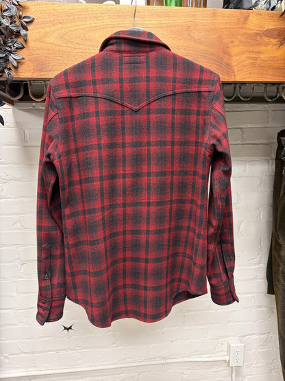 2016 Saint Laurent by Hedi Slimane Red/Black Plaid Button Snap Flannel