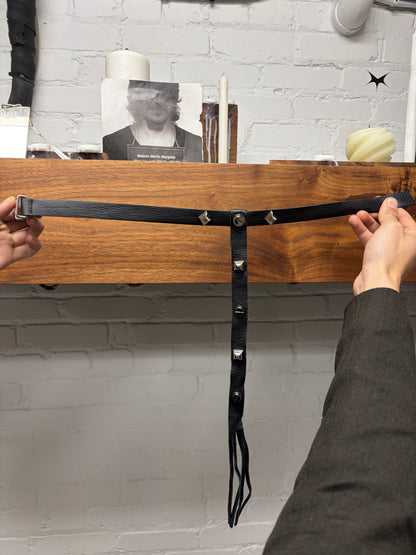 Yohji Yamamoto Raw Black Leather Studded ‘Bolo’ Neck Tie