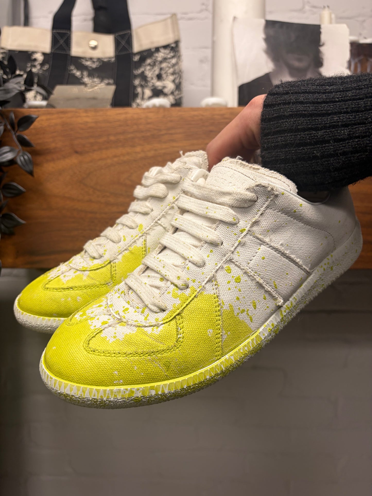 Maison Margiela ‘G.A.T.’ White Canvas Paint Splatter Low Top Sneakers