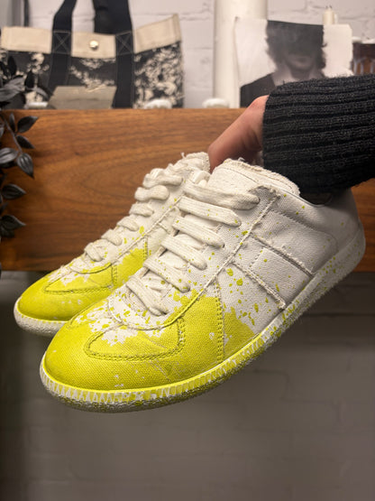 Maison Margiela ‘G.A.T.’ White Canvas Paint Splatter Low Top Sneakers