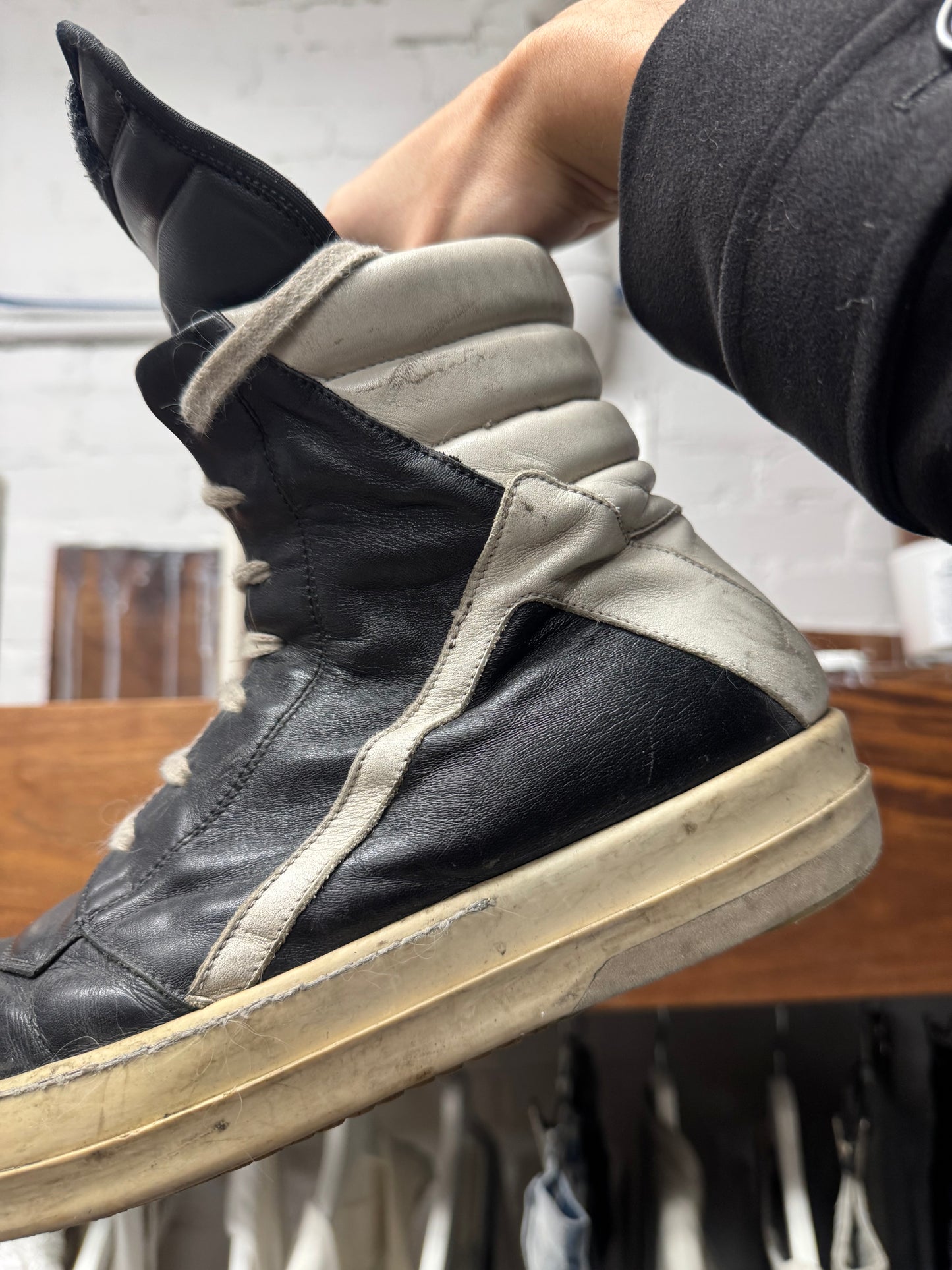 Rick Owens ‘Geobasket’ Black Leather High Top Sneakers