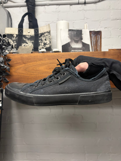 Balenciaga ‘Paris’ Distressed Black Canvas Low Top Sneakers