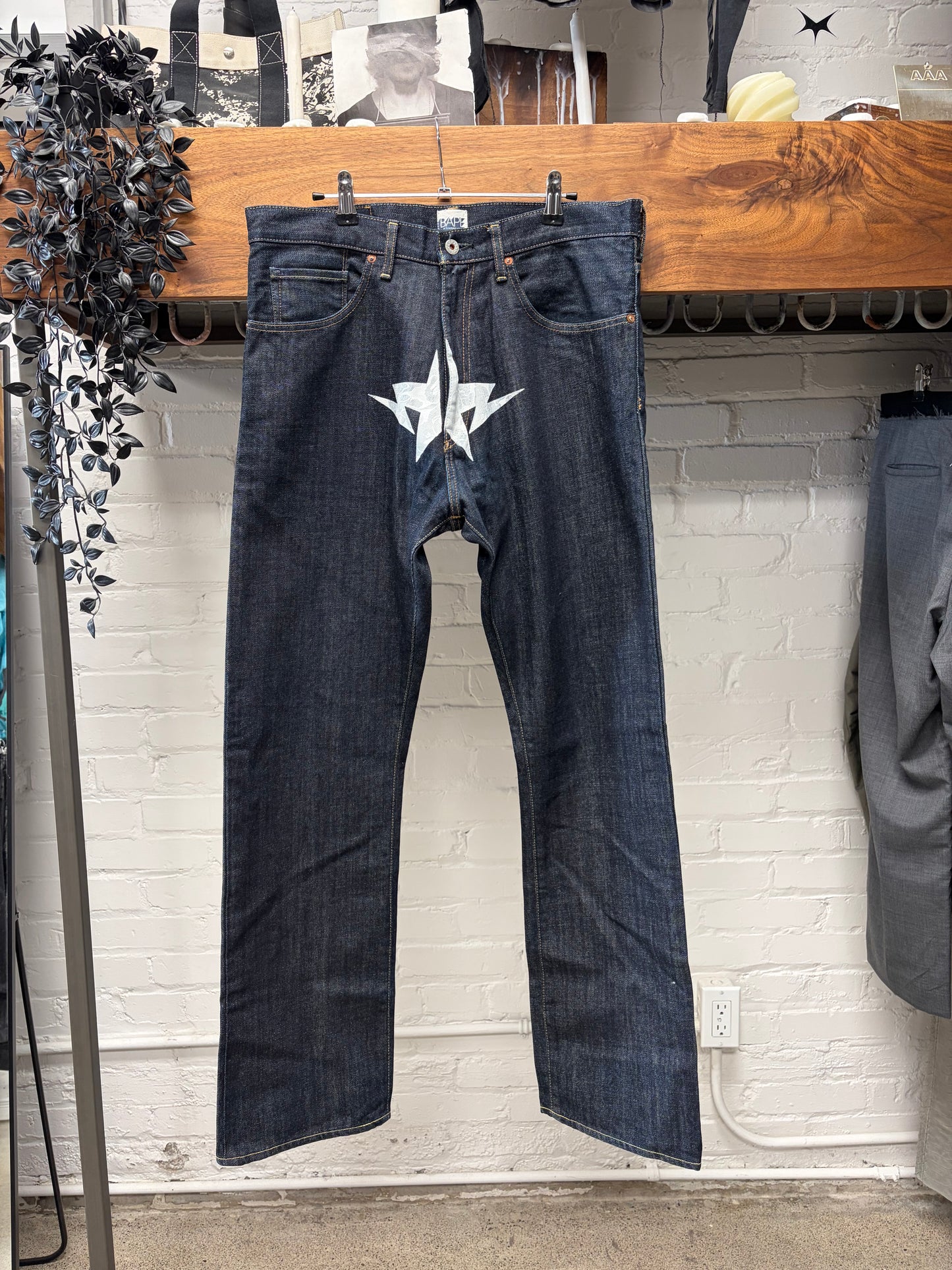 2000s Bape ‘Star Sta’ White Ape Camo Raw Bootcut Denim