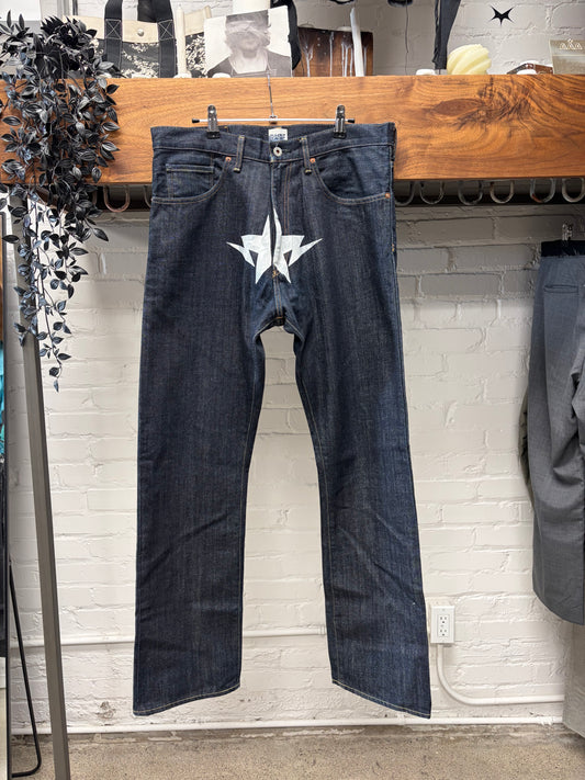 2000s Bape ‘Star Sta’ White Ape Camo Raw Bootcut Denim