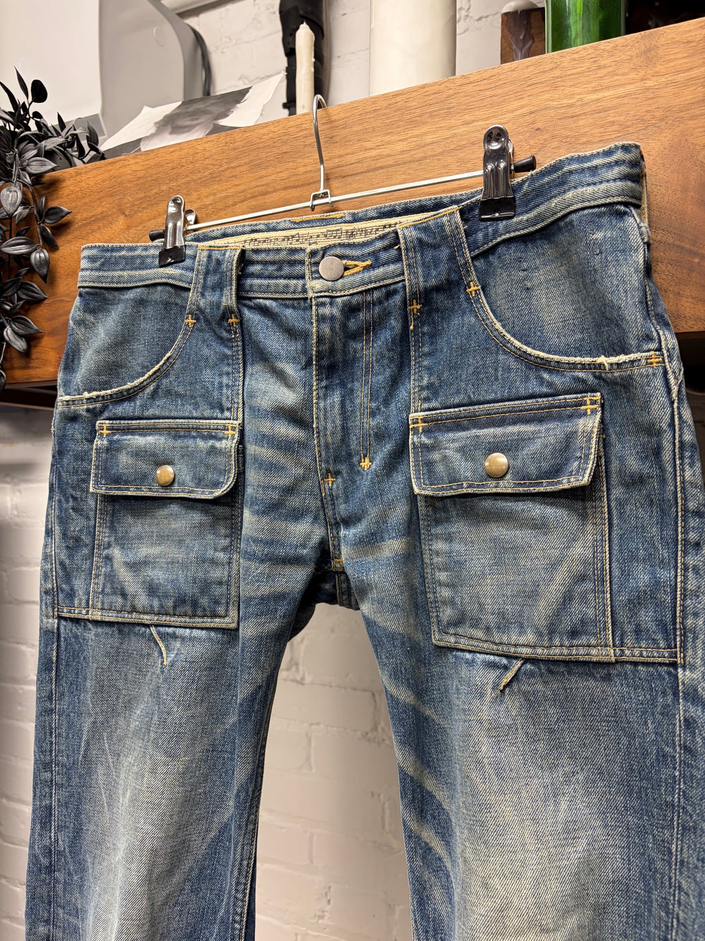 AW2009 Number (N)ine Dirt Washed Blue ‘Crying Heart’ Leather Patch Blue Skinny Cargo Denim