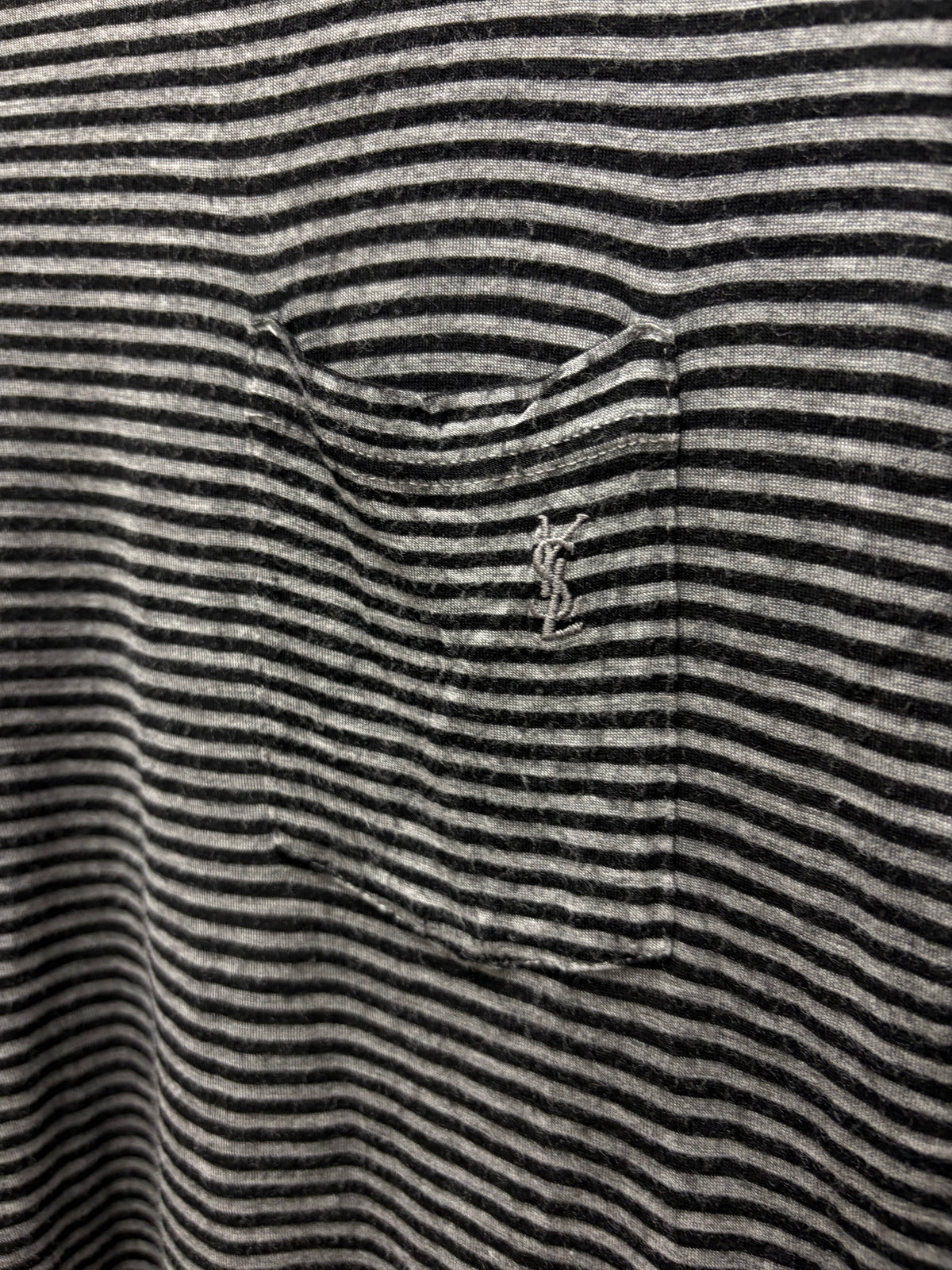 2020 Saint Laurent Black/Grey Striped ‘YSL’ Embroidered Logo Striped T-Shirt