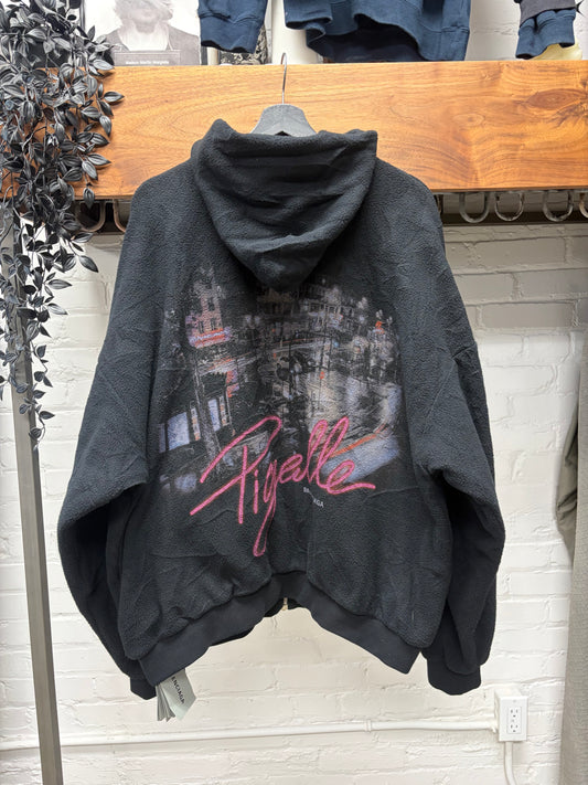 AW2024 Balenciaga ‘Pigelle’ Black Oversized Fleece Zip-Up Hoodie
