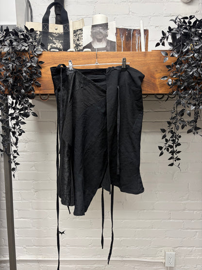 Ann Demeulemeester Mixed Fabrics Panelled Black Midi ‘Wrap’ Tie Up Skirt