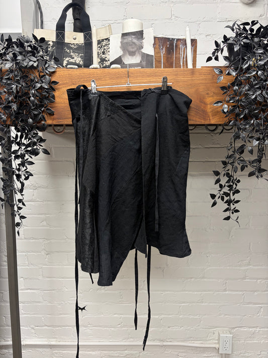 Ann Demeulemeester Mixed Fabrics Panelled Black Midi ‘Wrap’ Tie Up Skirt