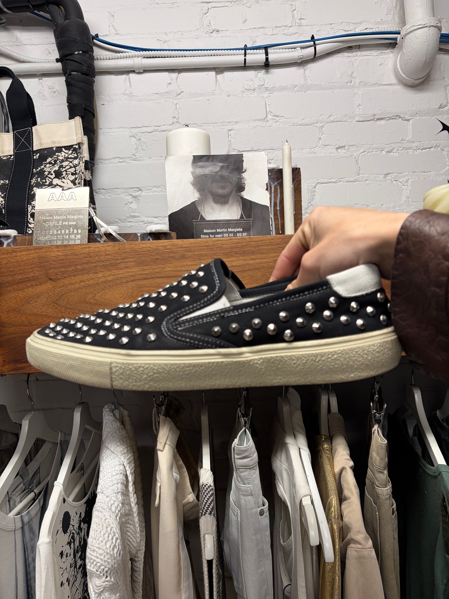 Saint Laurent Studded Black Canvas Slip-On Sneakers