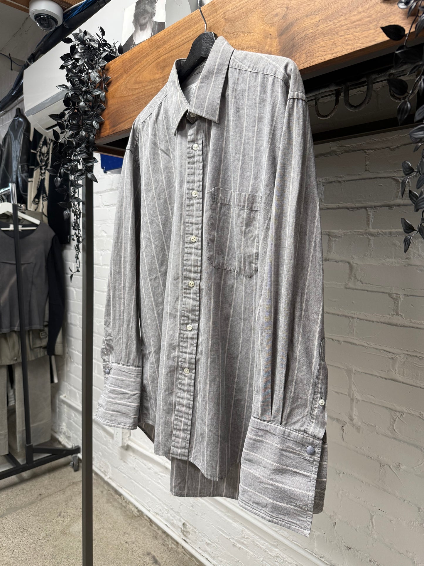 Vintage Dior Striped Grey Cotton Button Up Shirt