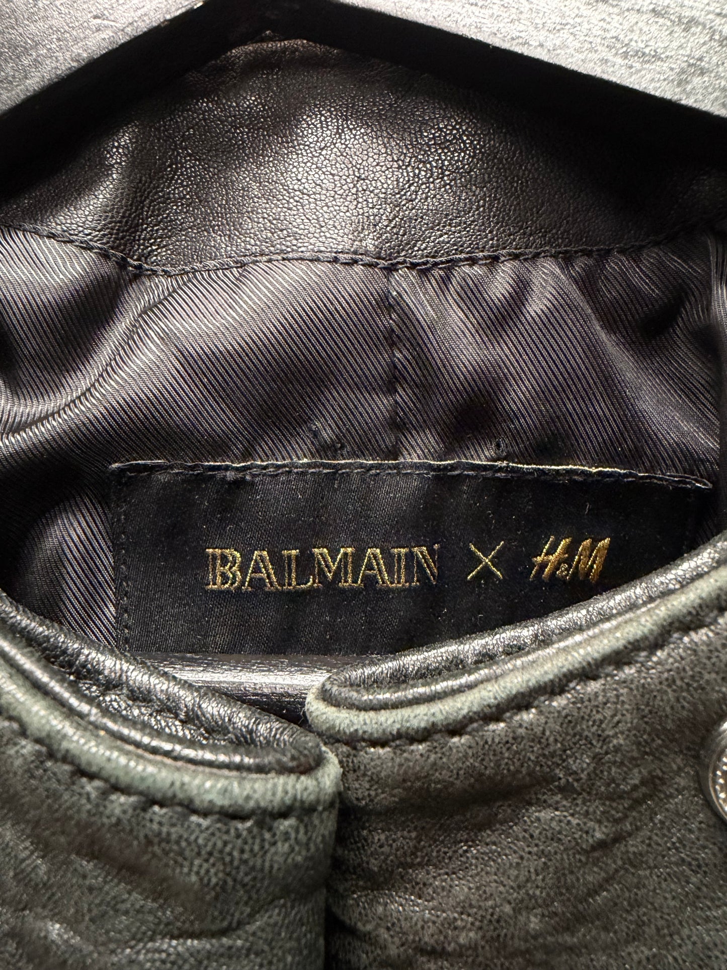 AW2015 Balmain x H&M Black Lambskin Leather Biker Jacket