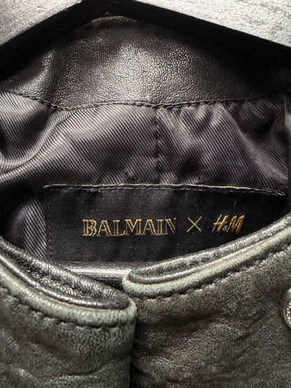 AW2015 Balmain x H&M Black Lambskin Leather Biker Jacket