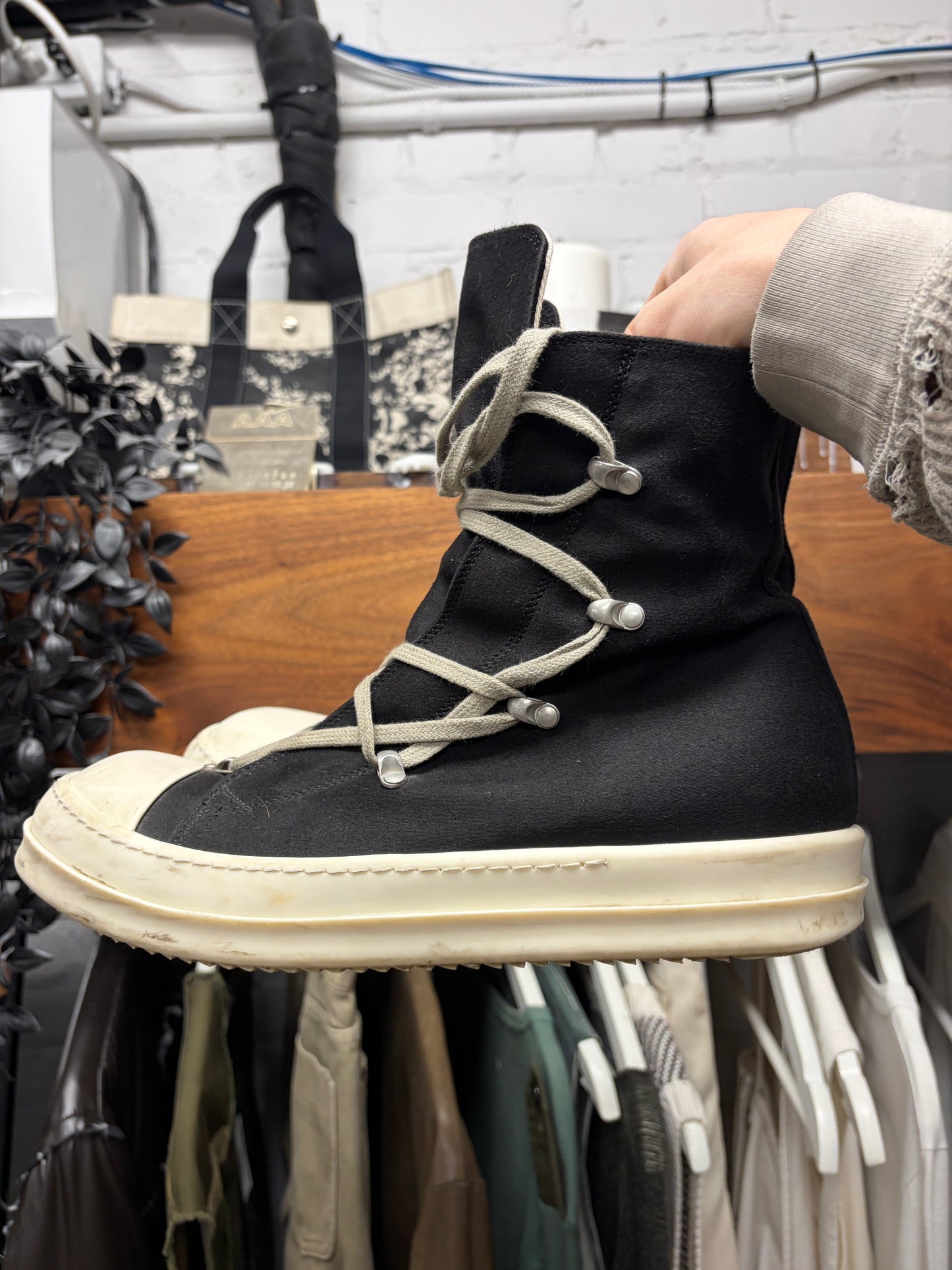 Rick Owens Pentagram Lace ‘Ramones’ Black Canvas High Top Sneakers