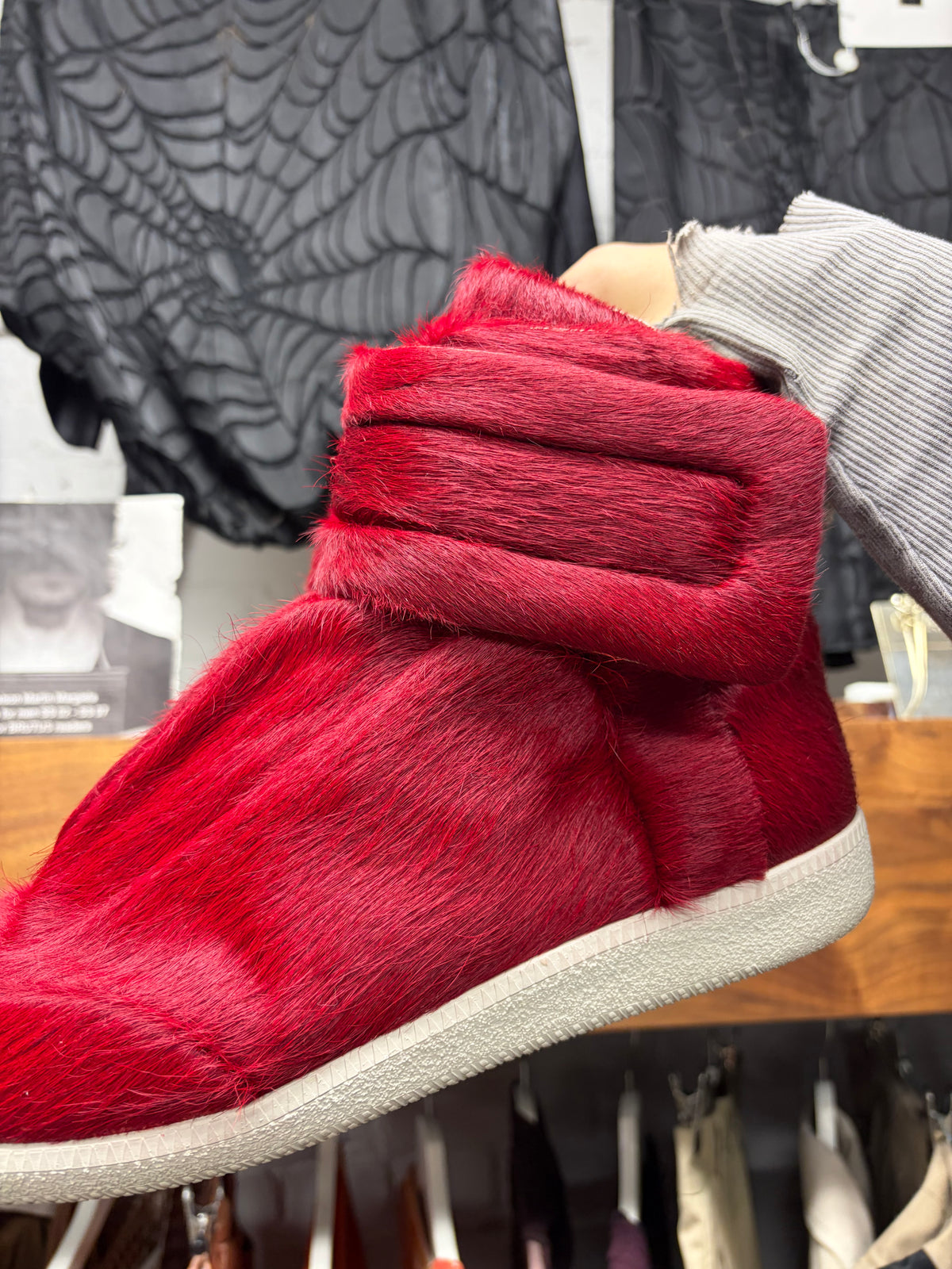 Maison Margiela Pony Hair ‘Future’ Red/White High Top Sneakers