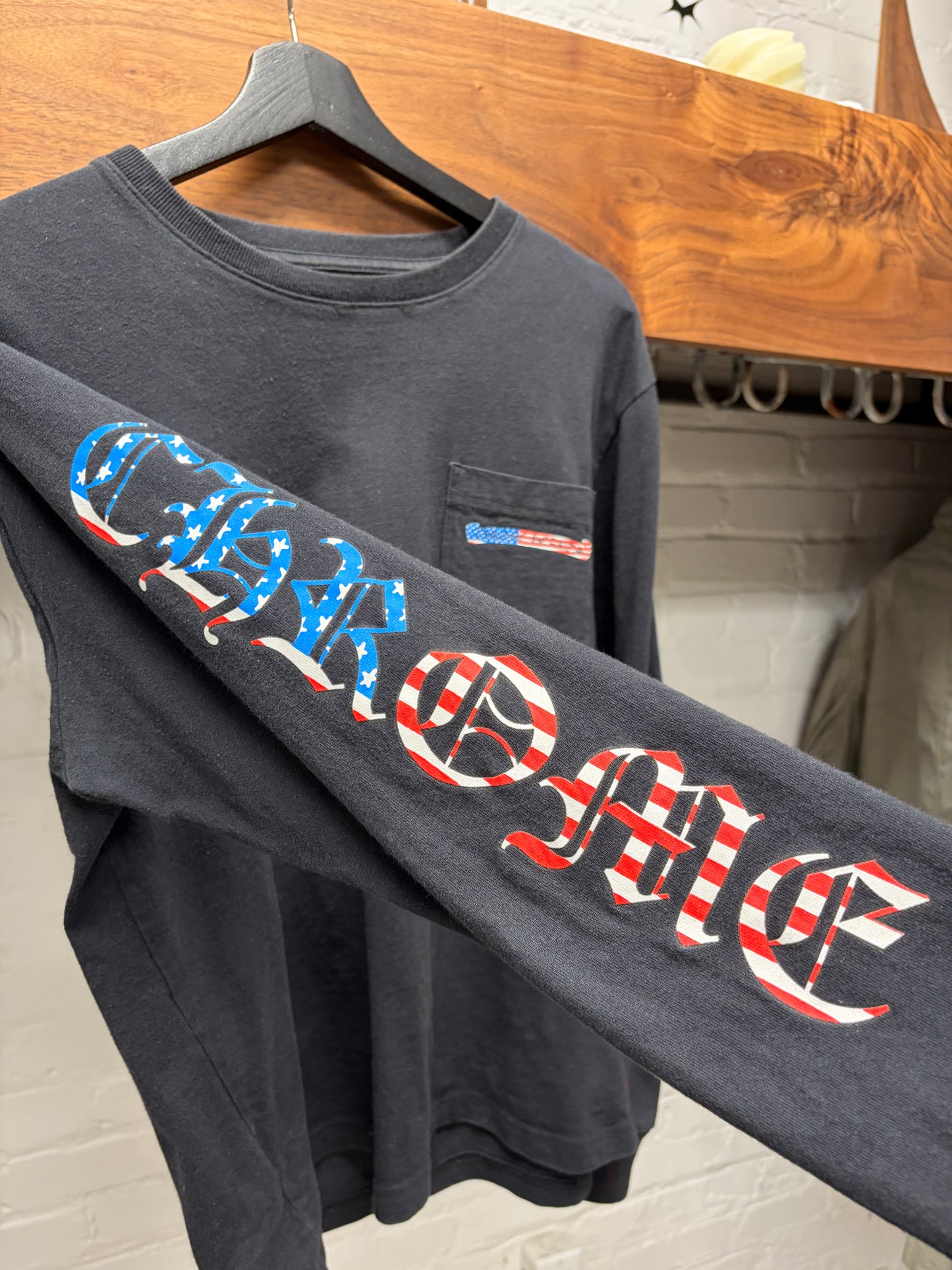 Chrome Hearts U.S.A. ‘Flag Scroll Logo’ Black Long Sleeve Shirt