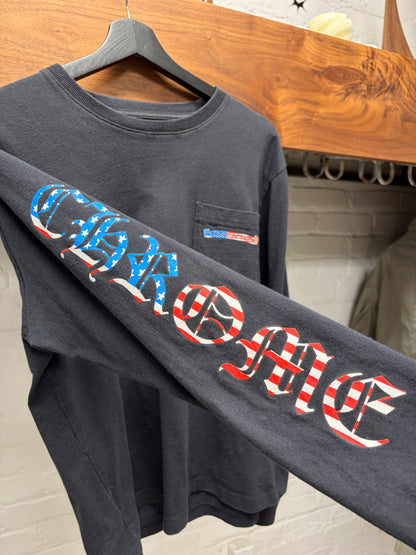 Chrome Hearts U.S.A. ‘Flag Scroll Logo’ Black Long Sleeve Shirt