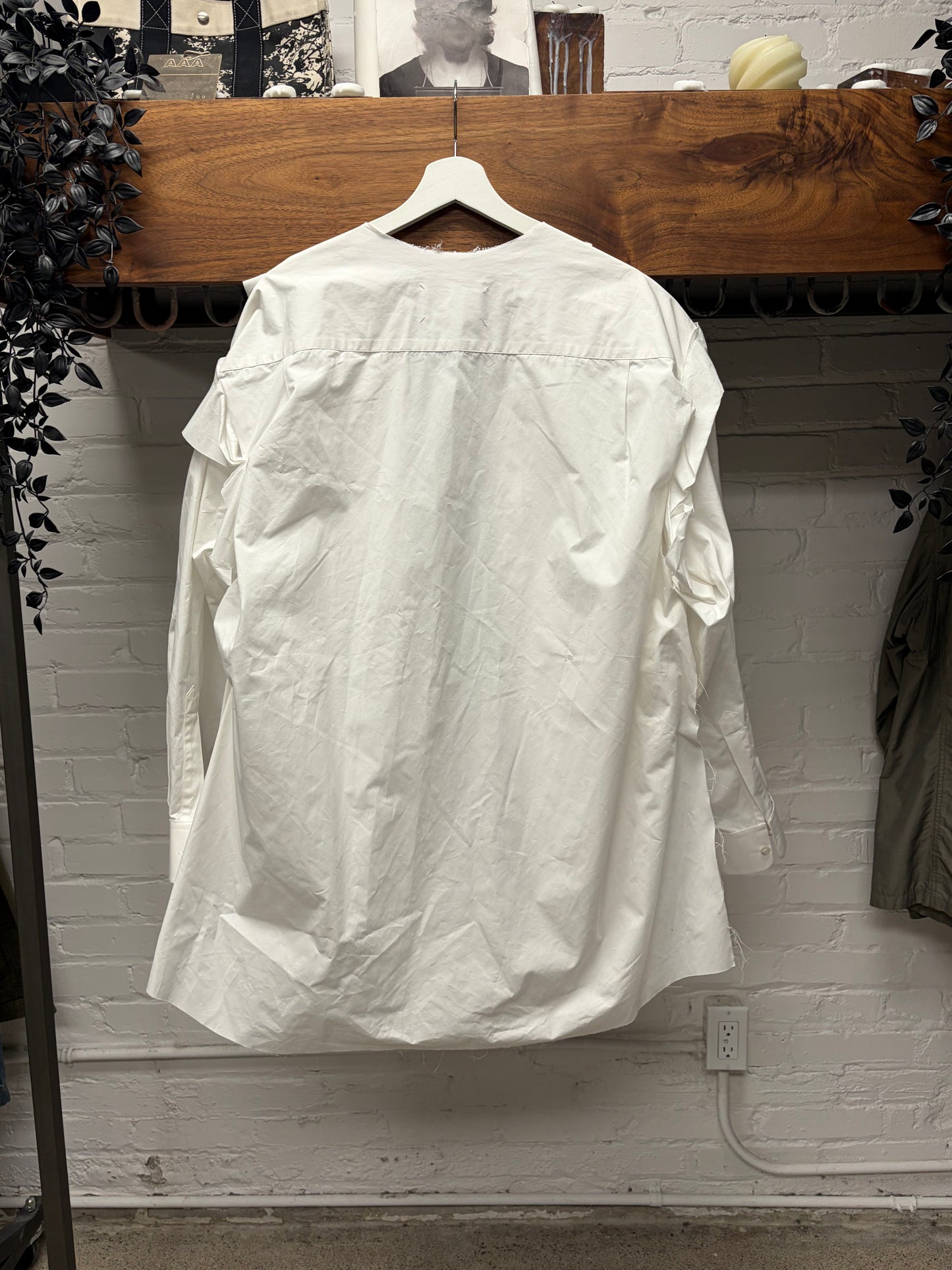 SS2024 Maison Margiela ‘Gathered’ White Poplin Oversized Frayed Hem Shirt