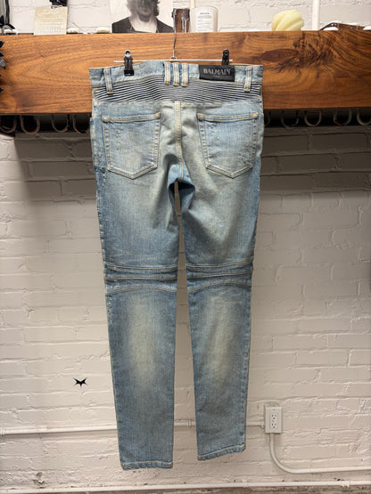 Balmain Classic Blue Biker Knee Skinny Jeans
