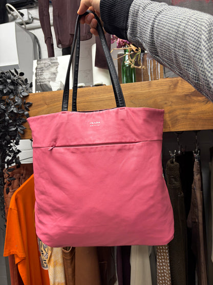 Prada Black/Pink Nappa Lambskin Leather Reversible Tote Bag