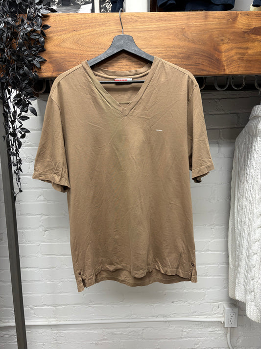 Vintage Prada Sun Faded Brown V-Neck T-Shirt