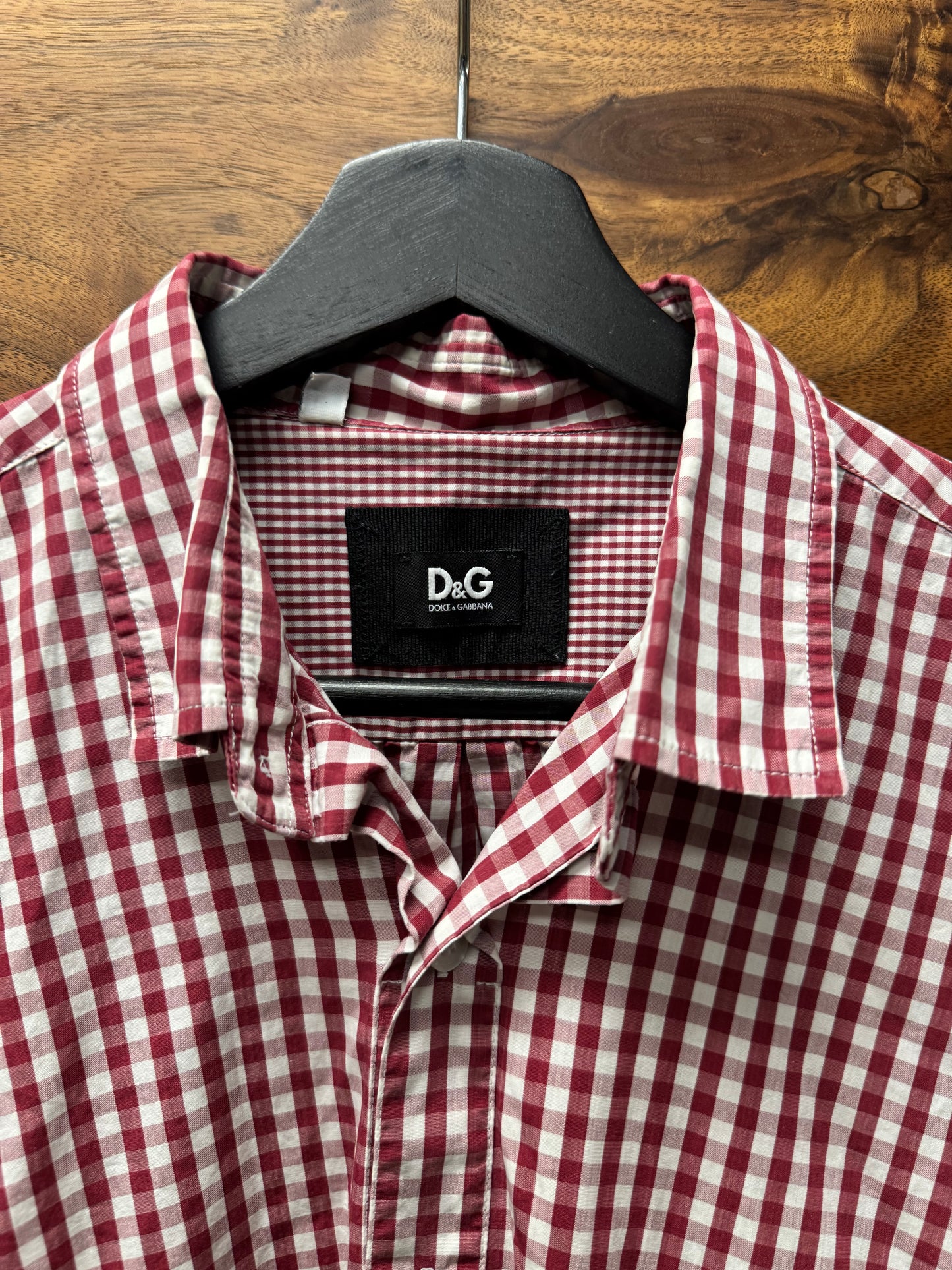 Dolce & Gabbana Red/White Checkered Plaid Short Sleeve Shirt