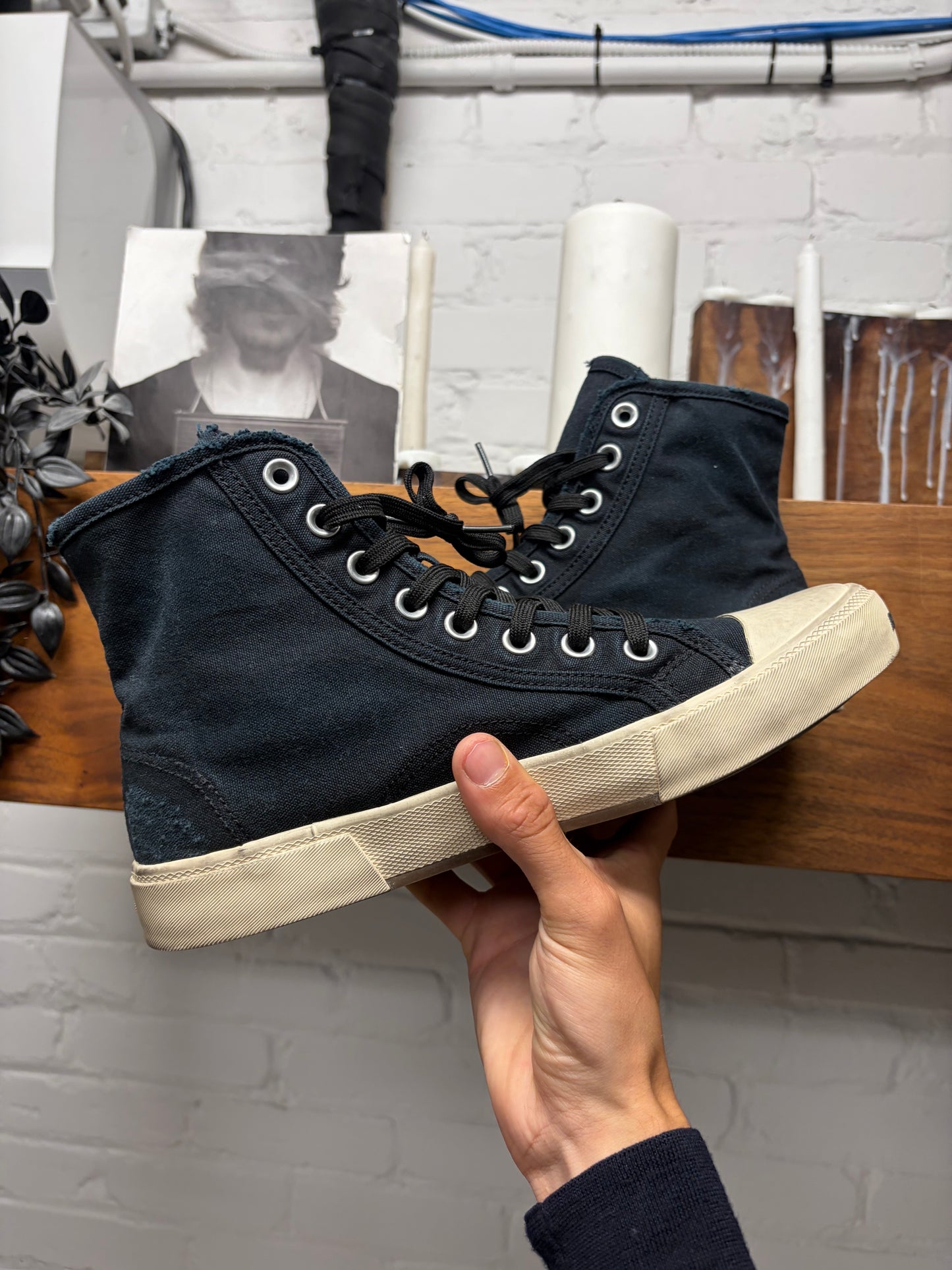 Balenciaga ‘Paris’ Black Canvas High Top Sneakers