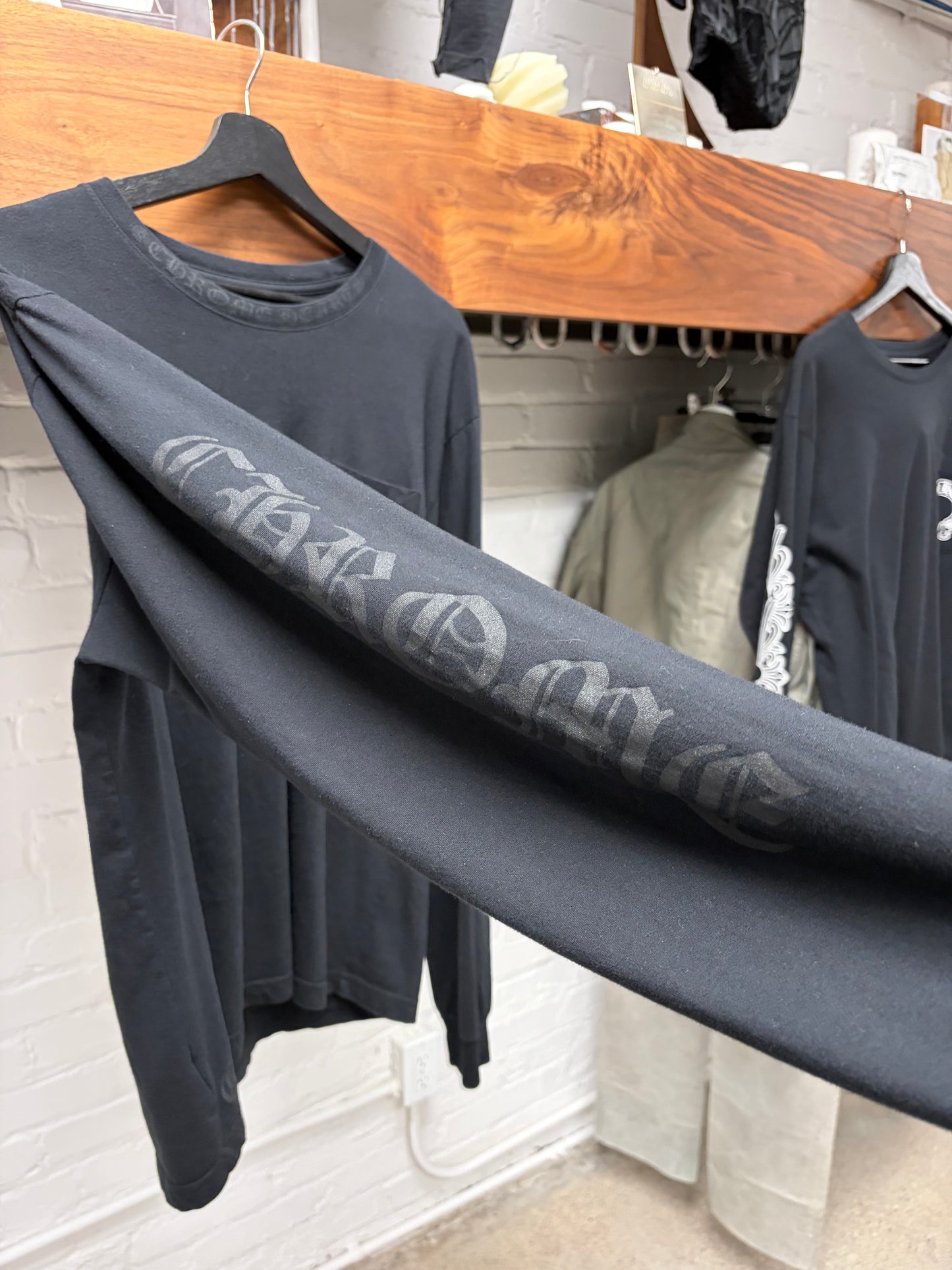 Chrome Hearts ‘Script Logo’ Black On Black Long Sleeve Shirt