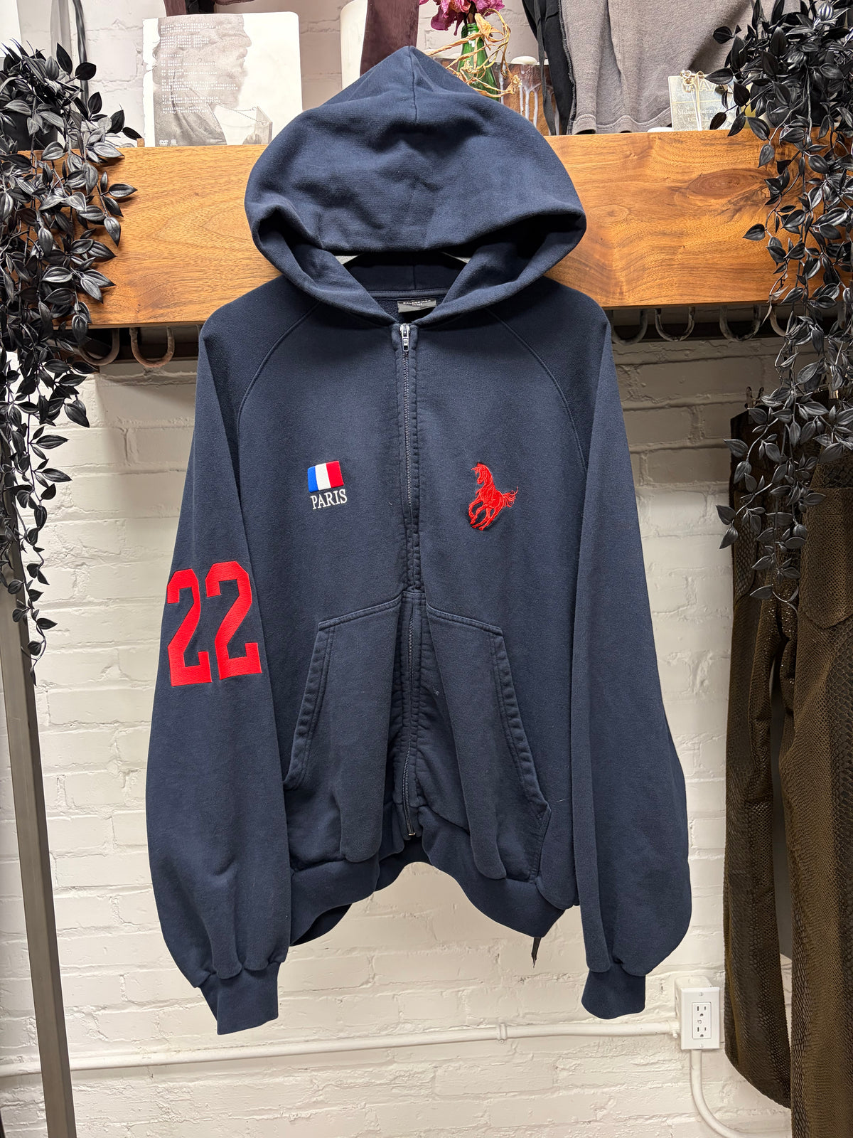 2022 Balenciaga Navy Blue ‘Polo’ Zip Up Oversized Hoodie