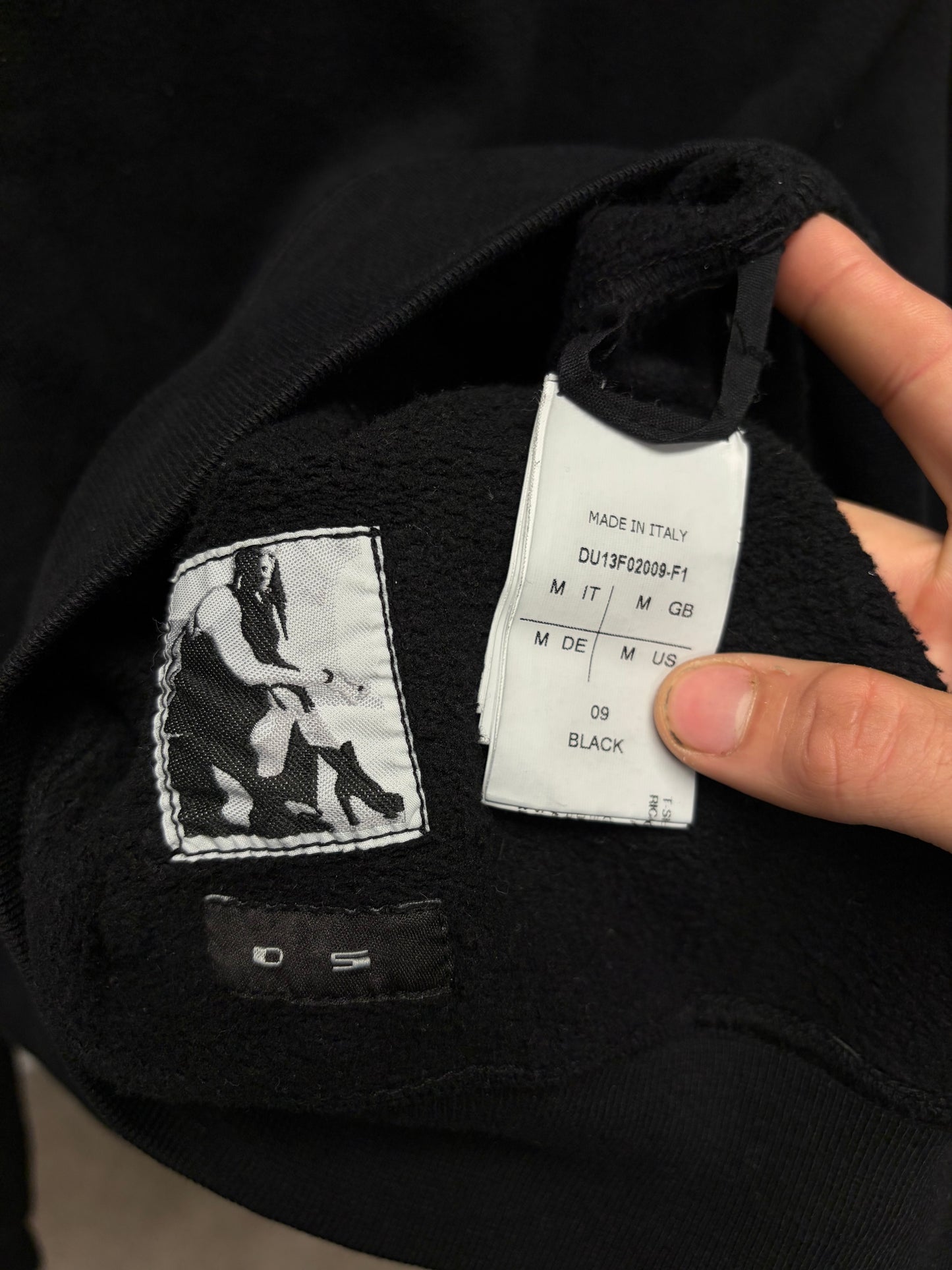 AW2013 Rick Owens ‘Plinth’ Patch Graphic Black Cotton Sweatshirt