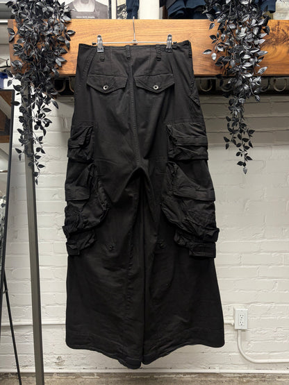 AW2024 Julius ‘Gas Mask’ Cotton/Nylon Black Wide Leg Cargo Pants