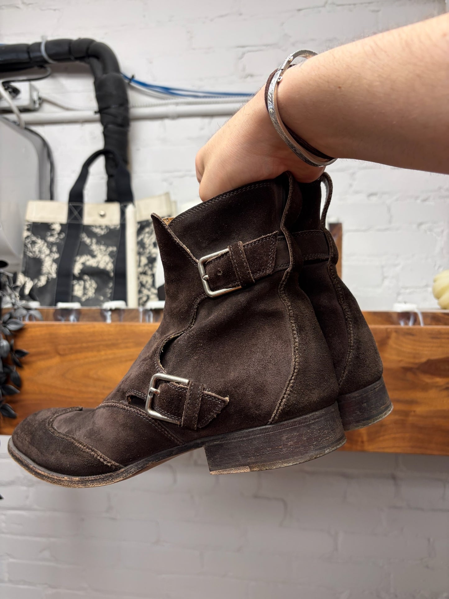 Yves Saint Laurent Rive Gauche by Tom Ford Double ‘Monk Strap’ Brown Suede Chelsea Boots