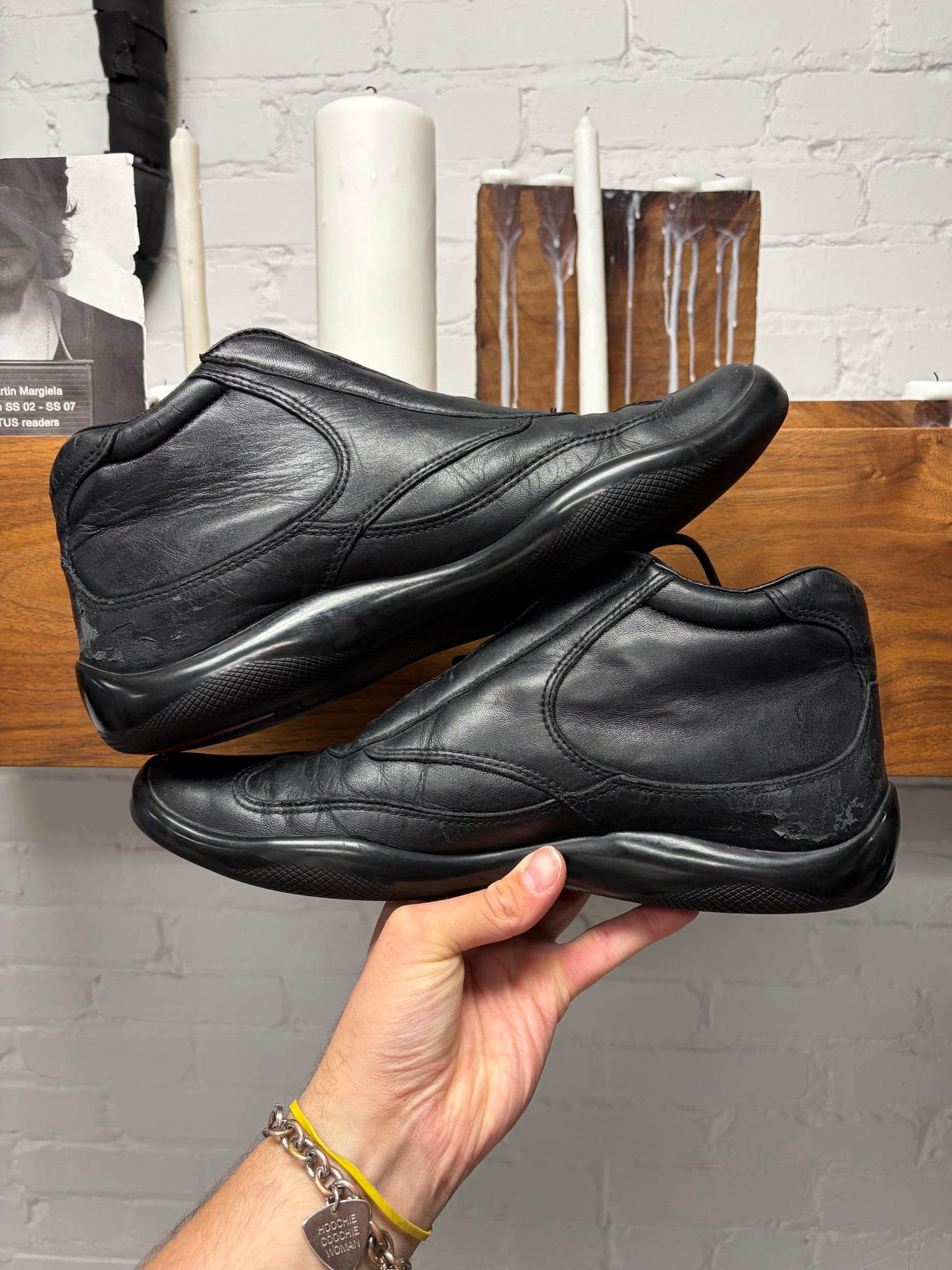 Prada ‘Americas Cup’ Black Leather High Top Sneakers