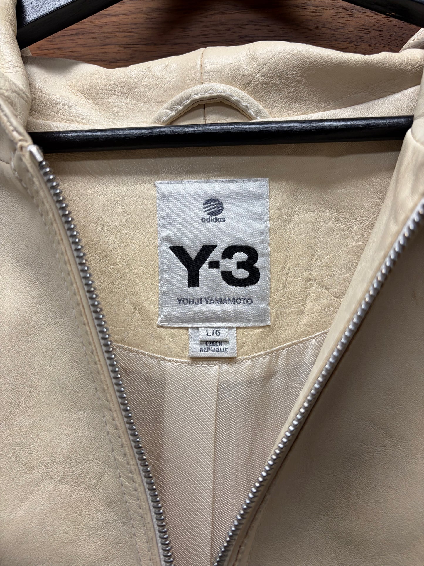 Y-3 by Yohji Yamamoto Buttercream Calfskin Leather Zip-Up Hoodie