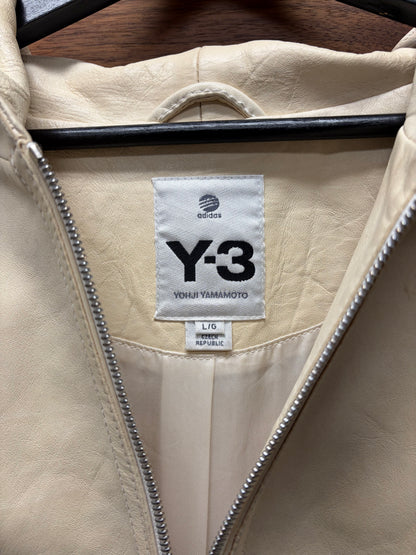 Y-3 by Yohji Yamamoto Buttercream Calfskin Leather Zip-Up Hoodie