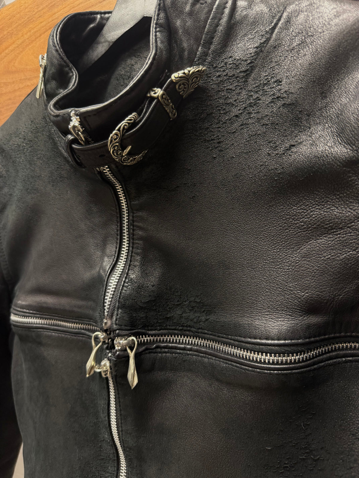 14th Addiction ‘Cross Zip’ Black Lambskin Leather Jacket