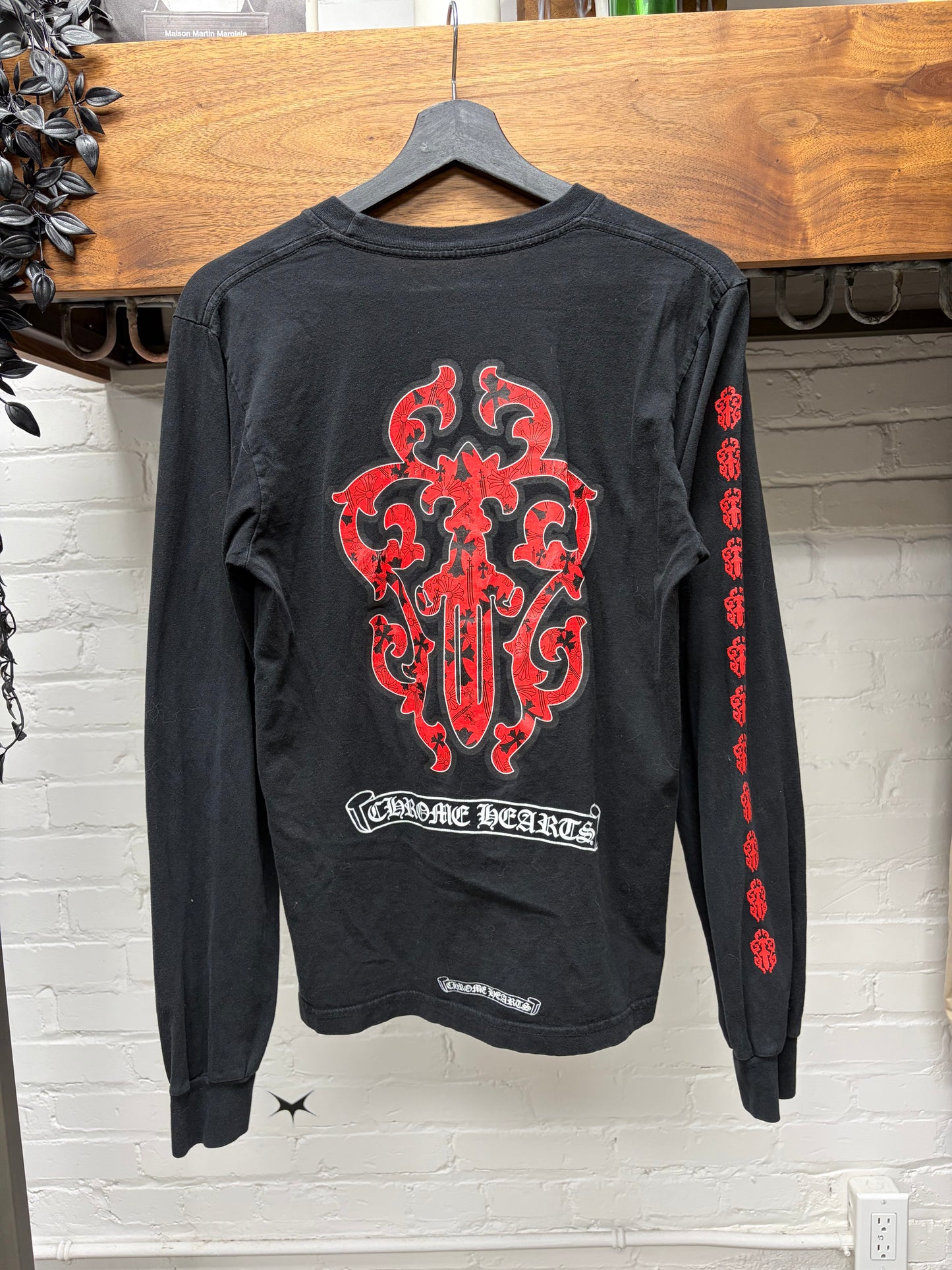 Chrome Hearts Black/Red ‘Vine Dagger’ Long Sleeve Shirt