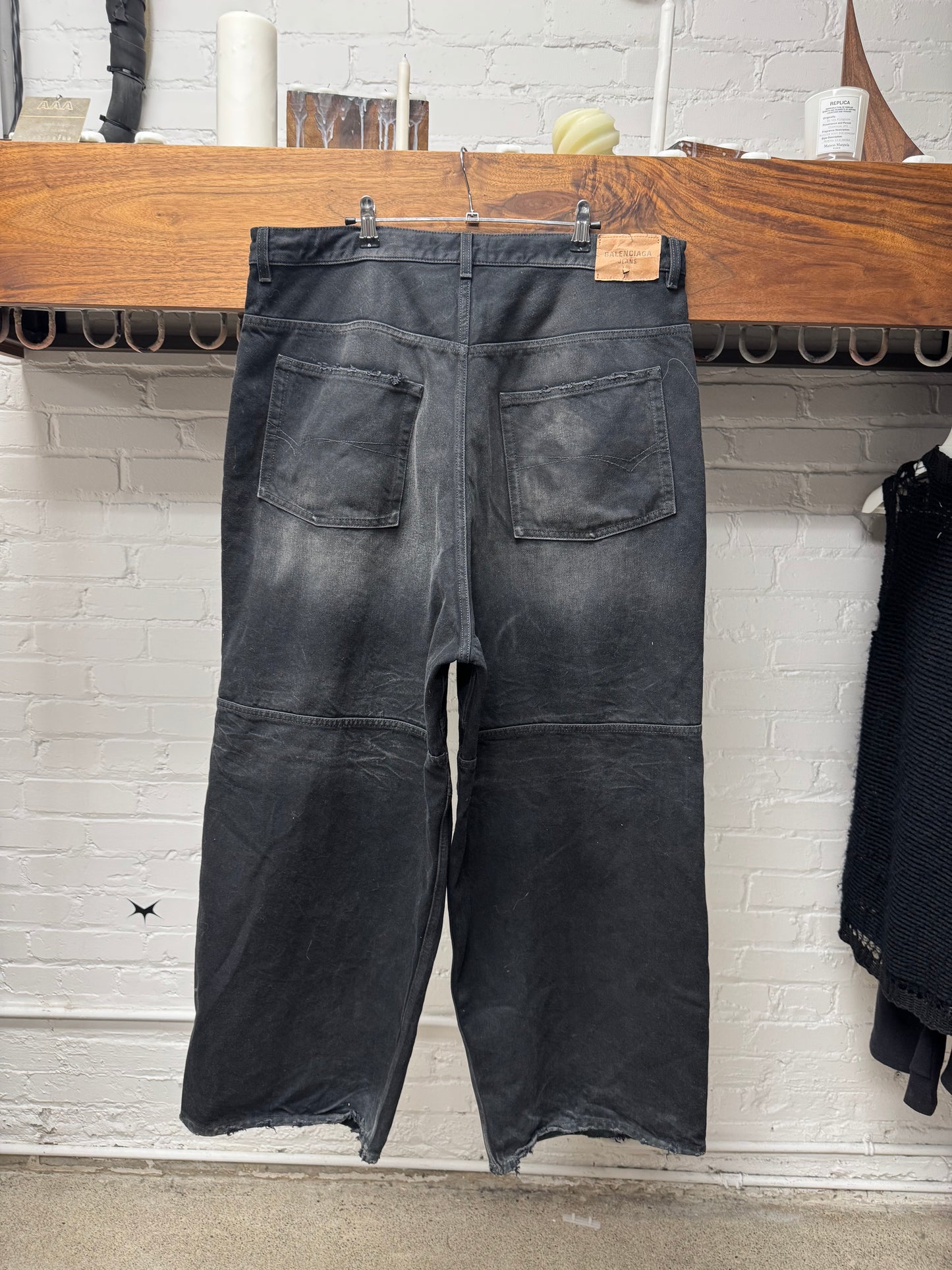 AW2024 Balenciaga ‘Fun Drawstring’ Wide Leg Faded Black Denim