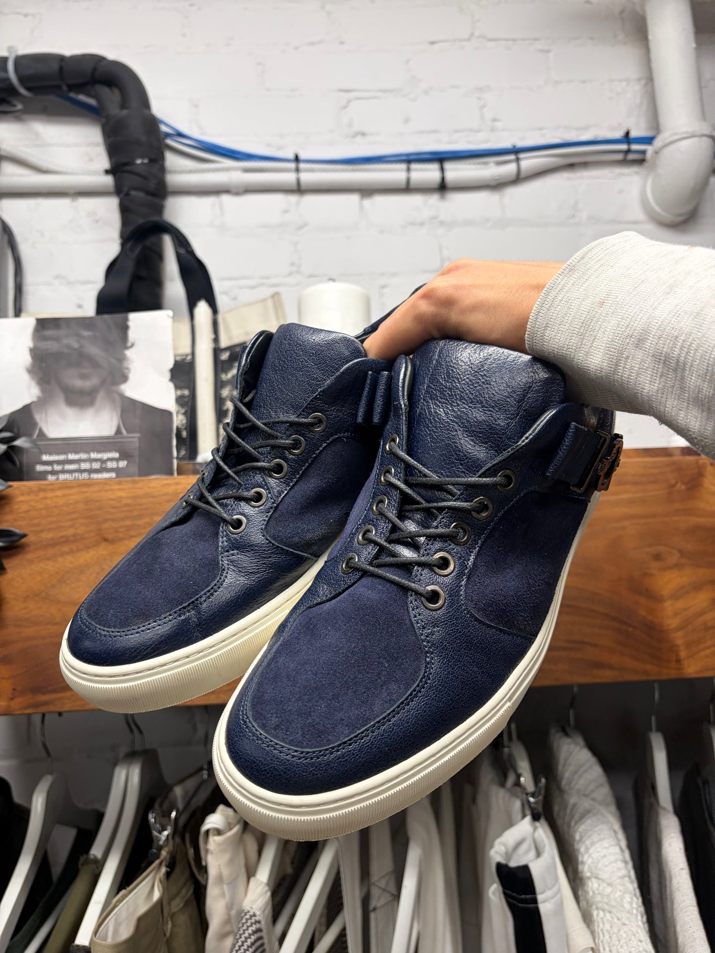 Versace Collection Blue Suede/Silver ‘Medusa’ Low Top Sneakers