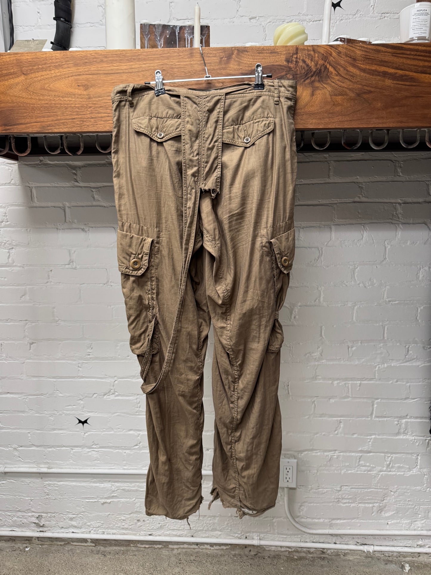 Julius ‘Gas Mask’ Brown Linen Wide Leg Cargo Pants