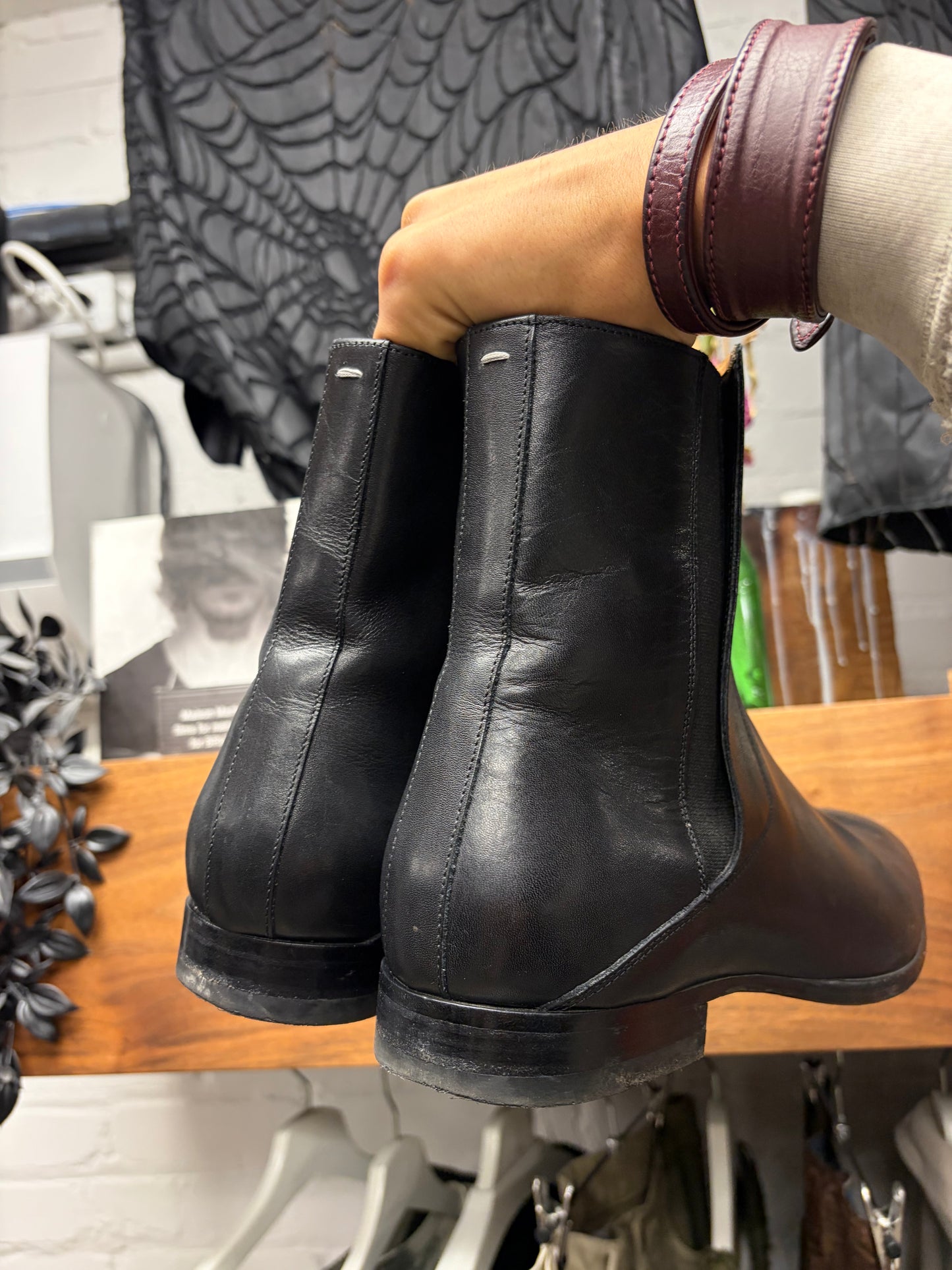 Maison Margiela Pointed Toe Black Leather Chelsea Boots