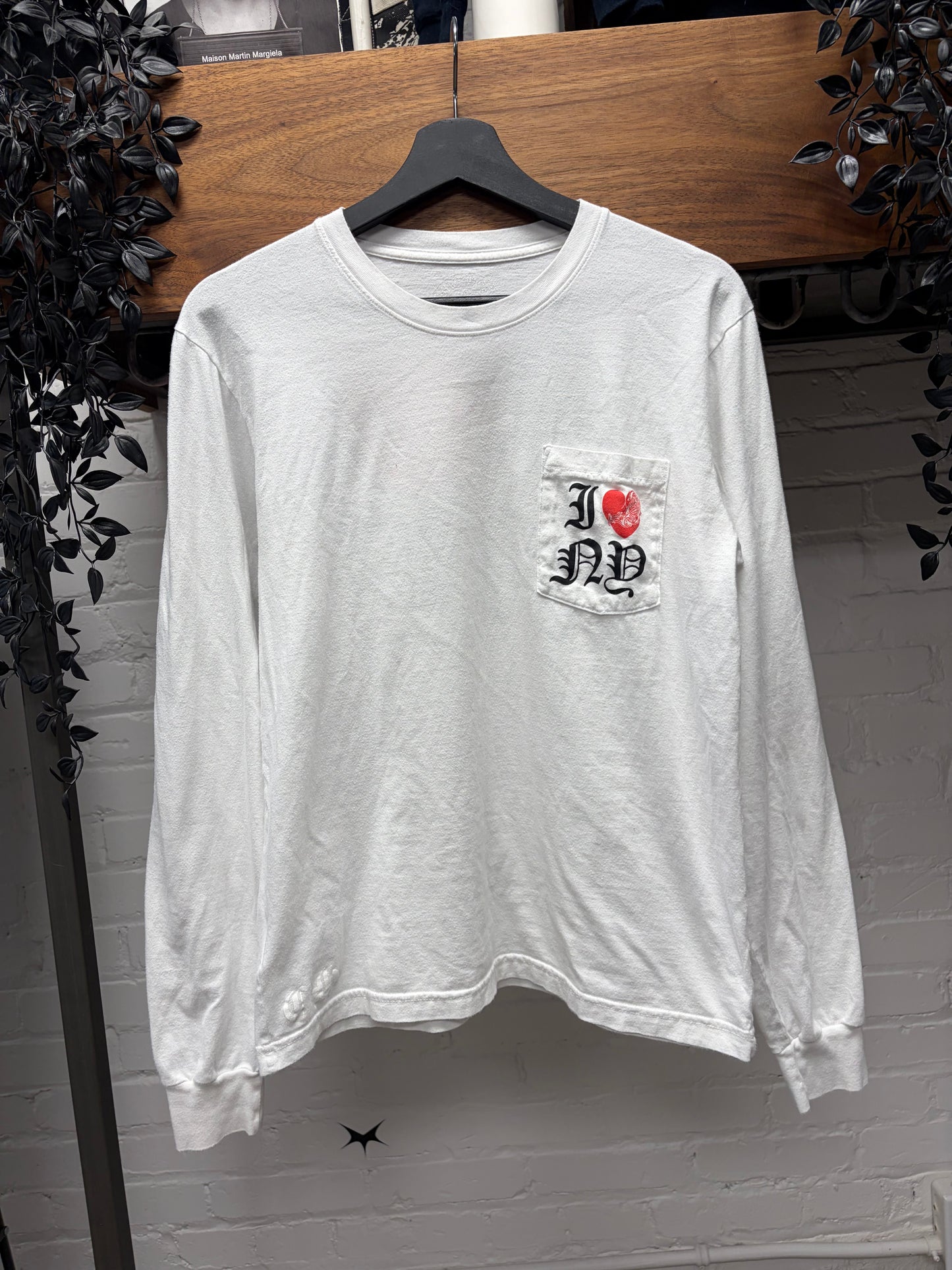 Chrome Hearts ‘I❤️NY’ White Long Sleeve Pocket Logo T-Shirt