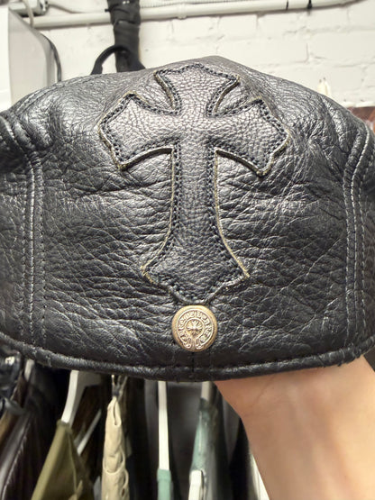 Vintage 90s Chrome Hearts ‘Paperboy’ Black Cross Patch Leather Cap