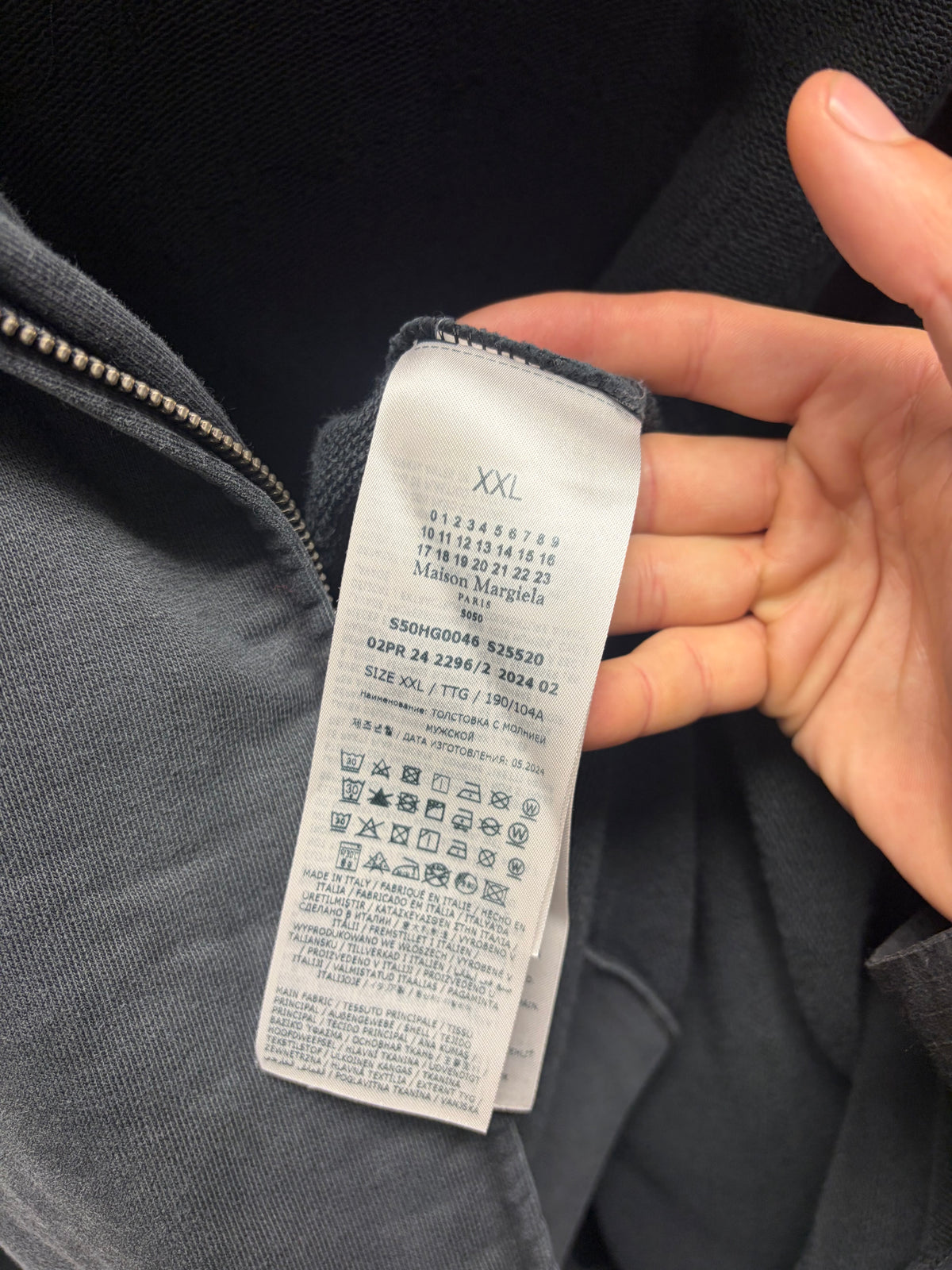 2024 Maison Margiela ‘Numbers Logo’ Embroidered Black Zip-Up Hoodie