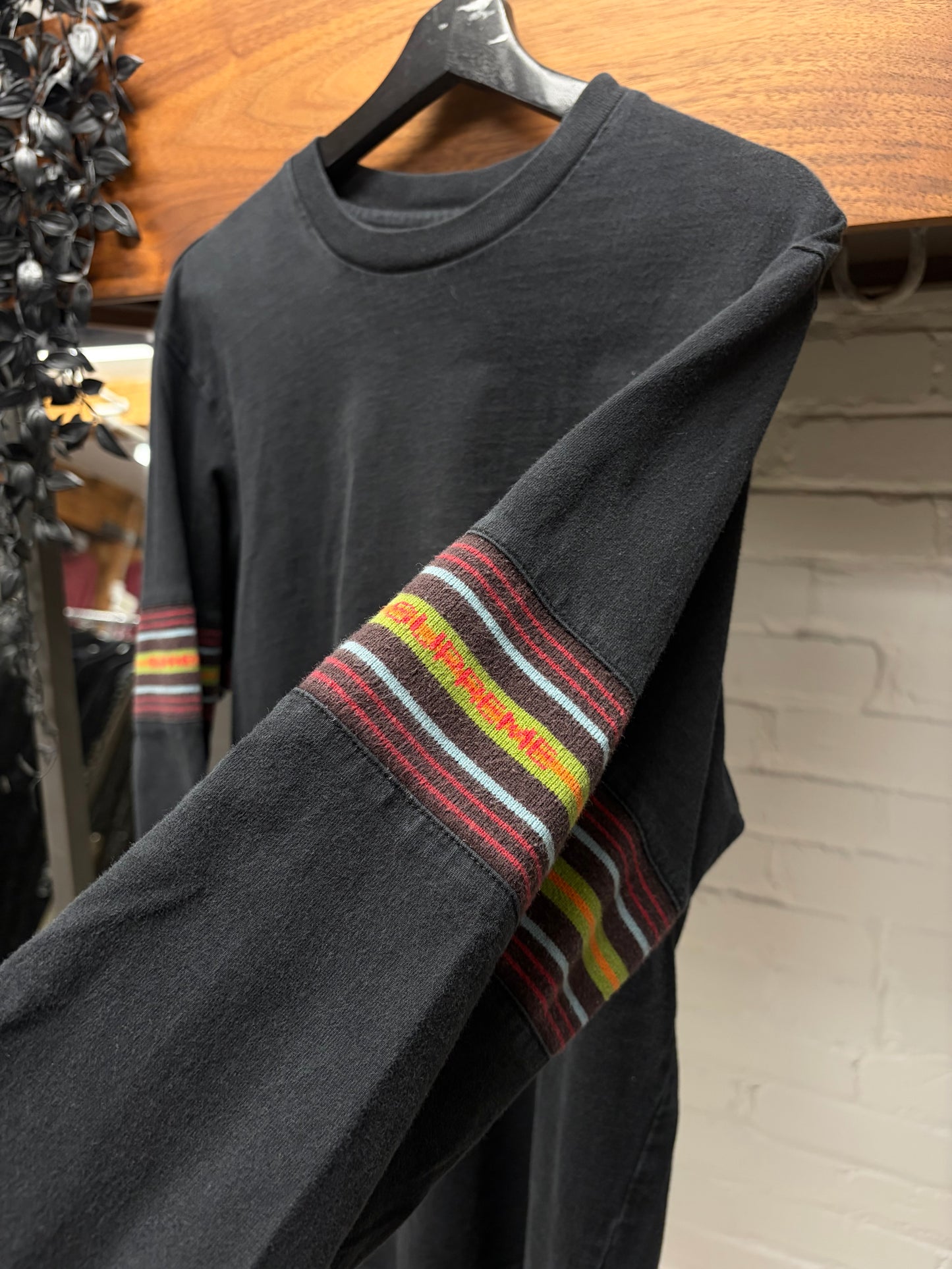 AW2018 Supreme ‘Striped Knit’ Black Cotton Long Sleeve Shirt