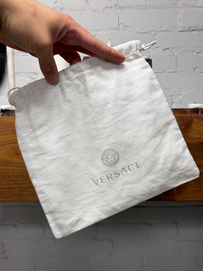 Versace Gold Medusa Head Circle Logo Black Leather Belt